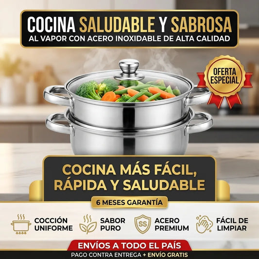 Olla Vaporera 2 en 1 de Acero Inoxidable